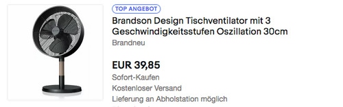 Brandson 303055 Design Tischventilator mit 3 Geschwindigkeitsstufen, 30 cm Brandson 303055 Design Tischventilator mit 3 Geschwindigkeitsstufen, 30 cm