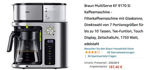 Braun MultiServe KF 9170 SI Filterkaffeemaschine mit Tee-Funktion Braun MultiServe KF 9170 SI Filterkaffeemaschine mit Tee-Funktion