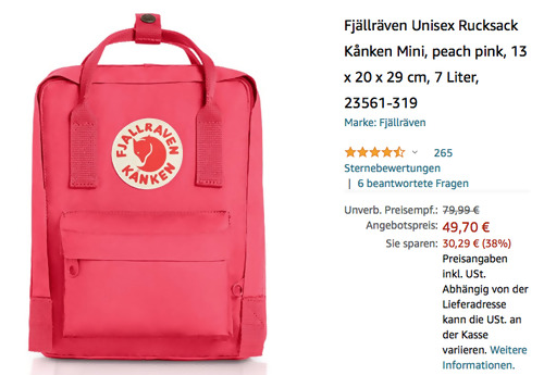 Fjällräven Kånken Mini Rucksack, peach pink (13 x 20 x 29 cm, 7 Liter) Fjällräven Kånken Mini Rucksack, peach pink (13 x 20 x 29 cm, 7 Liter)