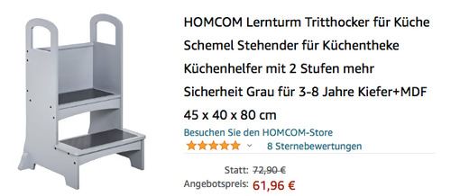 HOMCOM 2 Stufen Lernturm/Tritthocker für Kinder, grau (45 x 40 x 80 cm, Kiefer+MDF) - jetzt 5% billiger HOMCOM 2 Stufen Lernturm/Tritthocker für Kinder, grau (45 x 40 x 80 cm, Kiefer+MDF) - jetzt 5% billiger