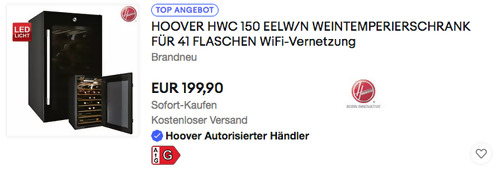 Hoover HWC 150 EELW/N Weinkühlschrank für 41 Flaschen, 550 x 490 x 845 mm Hoover HWC 150 EELW/N Weinkühlschrank für 41 Flaschen, 550 x 490 x 845 mm