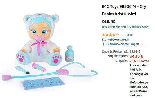 IMC Toys 98206IM - Cry Babies Kristal wird gesund - Interaktive Babypuppe IMC Toys 98206IM - Cry Babies Kristal wird gesund - Interaktive Babypuppe