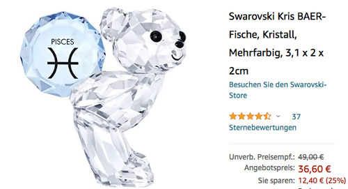 Swarovski Kris Bär-Fische Sternzeichen Dekofigur (Kristall, 3,1 x 2 x 2cm) Swarovski Kris Bär-Fische Sternzeichen Dekofigur (Kristall, 3,1 x 2 x 2cm)