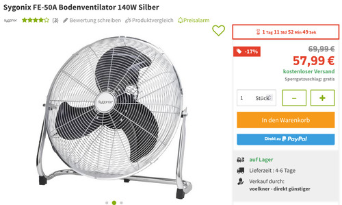 Sygonix FE-50A Bodenventilator (50 cm, 140W) Sygonix FE-50A Bodenventilator (50 cm, 140W)