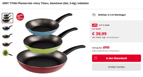 VERY TITAN Pfannen-Set "Very Titan", 3-tlg. (20/24/28 cm, Aluminium, Titan-Hartgrundversiegelung, Induktion) VERY TITAN Pfannen-Set "Very Titan", 3-tlg. (20/24/28 cm, Aluminium, Titan-Hartgrundversiegelung, Induktion)