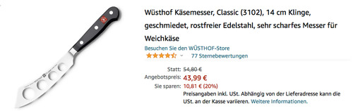Wüsthof 3102 Classic Käsemesser mit 14 cm Klinge (sehr scharfes Messer für Weichkäse) Wüsthof 3102 Classic Käsemesser mit 14 cm Klinge (sehr scharfes Messer für Weichkäse)