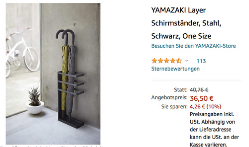 YAMAZAKI Layer Schirmständer, schwarz (Stahl, 10.4 x 23.1 x 45 cm) YAMAZAKI Layer Schirmständer, schwarz (Stahl, 10.4 x 23.1 x 45 cm)