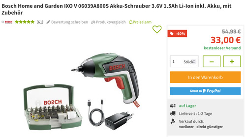 Bosch Home and Garden IXO V 06039A800S Akku-Schrauber mit Bit-Set (3.6V, 1.5Ah Li-Ion inkl. Akku) Bosch Home and Garden IXO V 06039A800S Akku-Schrauber mit Bit-Set (3.6V, 1.5Ah Li-Ion inkl. Akku)