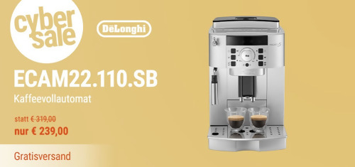 DeLonghi ECAM 22.110.SB Kaffeevollautomat (Cappuccino-System, Zwei-Tassen-Funktion) - jetzt 20% billiger DeLonghi ECAM 22.110.SB Kaffeevollautomat (Cappuccino-System, Zwei-Tassen-Funktion) - jetzt 20% billiger