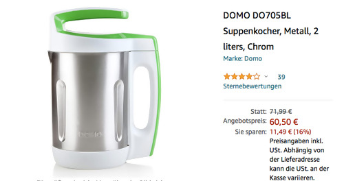 DOMO DO705BL Suppenkocher (6 Programme, 2 Liter) - jetzt 16% billiger