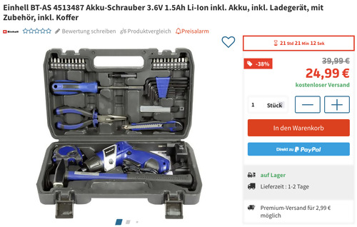Einhell BT-AS 4513487 Akku-Schrauber mit 47-teiligem Zubehörset (3.6 V, Koffer) Einhell BT-AS 4513487 Akku-Schrauber mit 47-teiligem Zubehörset (3.6 V, Koffer)