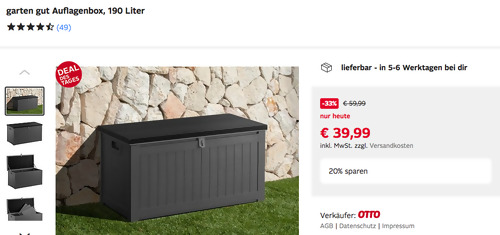 garten gut 190 Liter Auflagenbox, 96/45,8/49,3 cm garten gut 190 Liter Auflagenbox, 96/45,8/49,3 cm