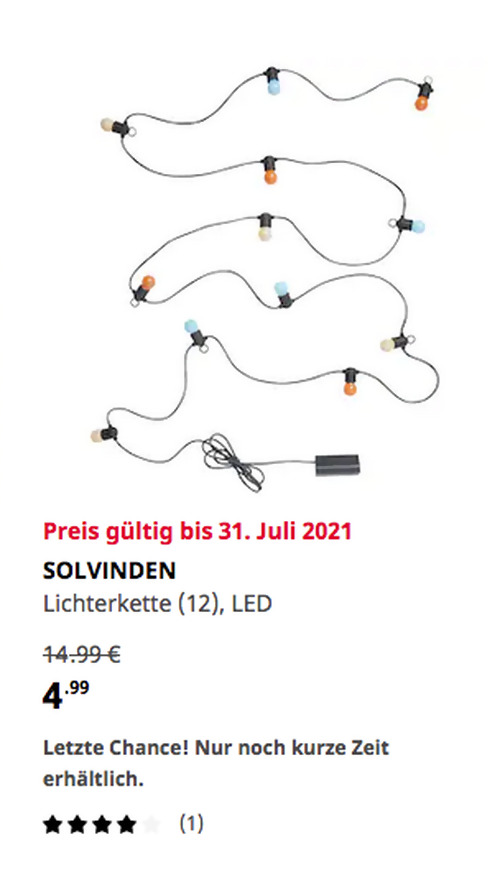 IKEA Ludwigsburg - SOLVINDEN Lichterkette (12), LED, batteriebetrieben/für draußen, bunt, 3.4 m IKEA Ludwigsburg - SOLVINDEN Lichterkette (12), LED, batteriebetrieben/für draußen, bunt, 3.4 m