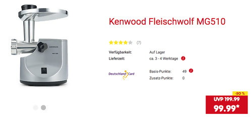 Kenwood MG510 Fleischwolf (Metallgehäuse, 1600 Watt, 3 Edelstahl-Lochscheiben) Kenwood MG510 Fleischwolf (Metallgehäuse, 1600 Watt, 3 Edelstahl-Lochscheiben)