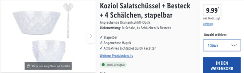 Koziol 6-teilge Diamantschliff-Optik Salatschüssel Set: 3,5L Salatschüssel + Salatbesteck + 4 Schälchen 500 ml Koziol 6-teilge Diamantschliff-Optik Salatschüssel Set: 3,5L Salatschüssel + Salatbesteck + 4 Schälchen 500 ml