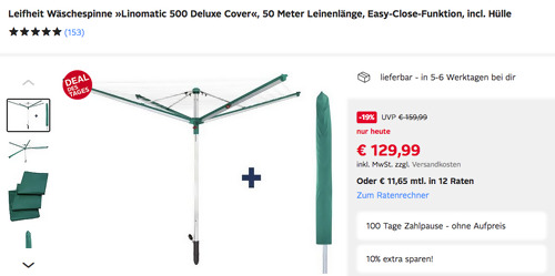 Leifheit Wäschespinne "Linomatic 500 Deluxe Cover" (50 Meter Leinenlänge, Easy-Close-Funktion, incl. Hülle) Leifheit Wäschespinne "Linomatic 500 Deluxe Cover" (50 Meter Leinenlänge, Easy-Close-Funktion, incl. Hülle)