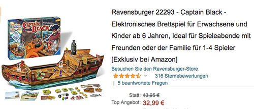 Ravensburger 22293 - Captain Black - Elektronisches Brettspiel für Erwachsene und Kinder ab 6 Jahren Ravensburger 22293 - Captain Black - Elektronisches Brettspiel für Erwachsene und Kinder ab 6 Jahren