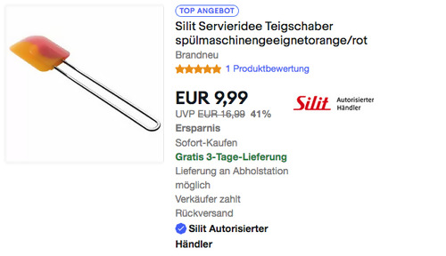 Silit 29 cm Servieridee Teigschaber (Silikon, Edelstahl rostfrei 18/10) - jetzt 16% billiger