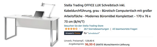 Stella Trading OFFICE LUX 170 x 76 x 73 cm Schreibtisch, lichtgrau Stella Trading OFFICE LUX 170 x 76 x 73 cm Schreibtisch, lichtgrau