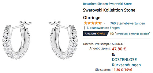 Swarovski 5446004 Stone Ohrringe/Creolen, weiß (1 cm, rhodinierte Kreolen mit funkelnden Swarovski Kristallen) Swarovski 5446004 Stone Ohrringe/Creolen, weiß (1 cm, rhodinierte Kreolen mit funkelnden Swarovski Kristallen)