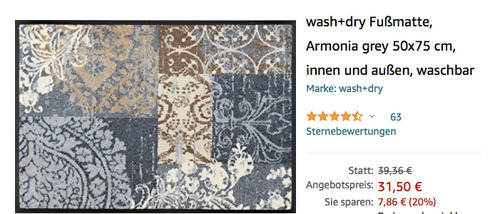 wash+dry 064381 Fußmatte "Armonia grey" 50x75 cm, waschbar - jetzt 11% billiger