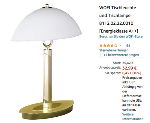 WOFI NEWTON Tischleuchte, Messing-matt (2xE14, 37 cm hoch) WOFI NEWTON Tischleuchte, Messing-matt (2xE14, 37 cm hoch)