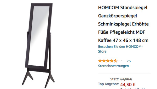 HOMCOM Standspiegel/Ganzkörperspiegel 47 x 46 x 148 cm, kaffee HOMCOM Standspiegel/Ganzkörperspiegel 47 x 46 x 148 cm, kaffee