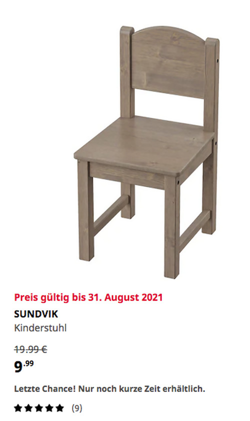 IKEA Berlin-Waltersdorf - SUNDVIK Kinderstuhl, graubraun - jetzt 50% billiger