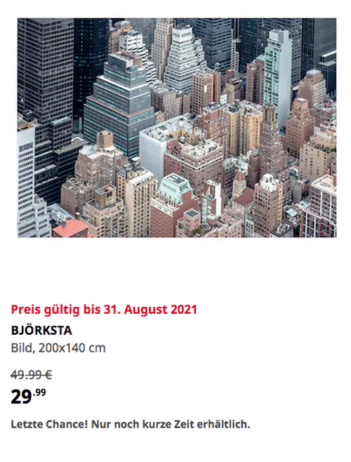 IKEA Braunschweig - BJÖRKSTA Bild, New York von oben, 200x140 cm IKEA Braunschweig - BJÖRKSTA Bild, New York von oben, 200x140 cm