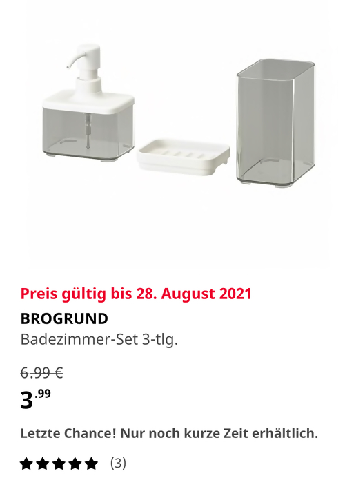 IKEA Brinkum - BROGRUND Badezimmer-Set, 3-tlg. - jetzt 43% billiger