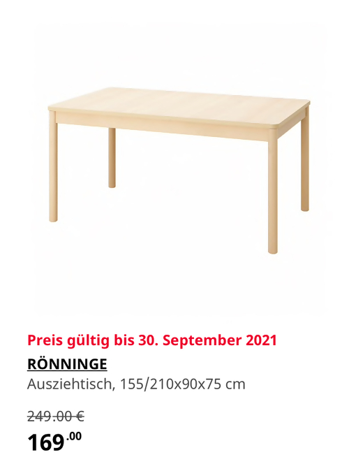 IKEA Düsseldorf - RÖNNINGE Ausziehtisch, Birke, 155/210x90x75 cm IKEA Düsseldorf - RÖNNINGE Ausziehtisch, Birke, 155/210x90x75 cm
