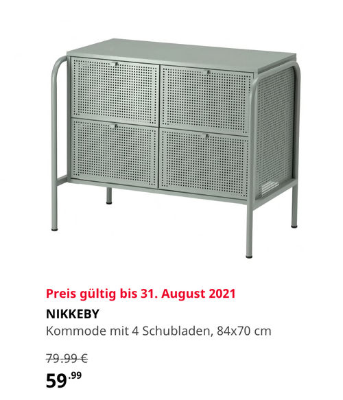 IKEA Dortmund - NIKKEBY Kommode mit 4 Schubladen, graugrün, 84x70 cm - jetzt 25% billiger