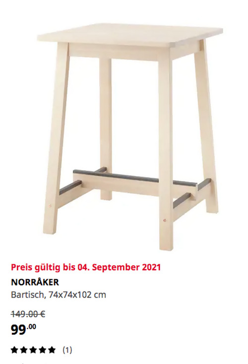 IKEA Erfurt - NORRÅKER Bartisch, Birke, 74x74x102 cm - jetzt 34% billiger IKEA Erfurt - NORRÅKER Bartisch, Birke, 74x74x102 cm - jetzt 34% billiger