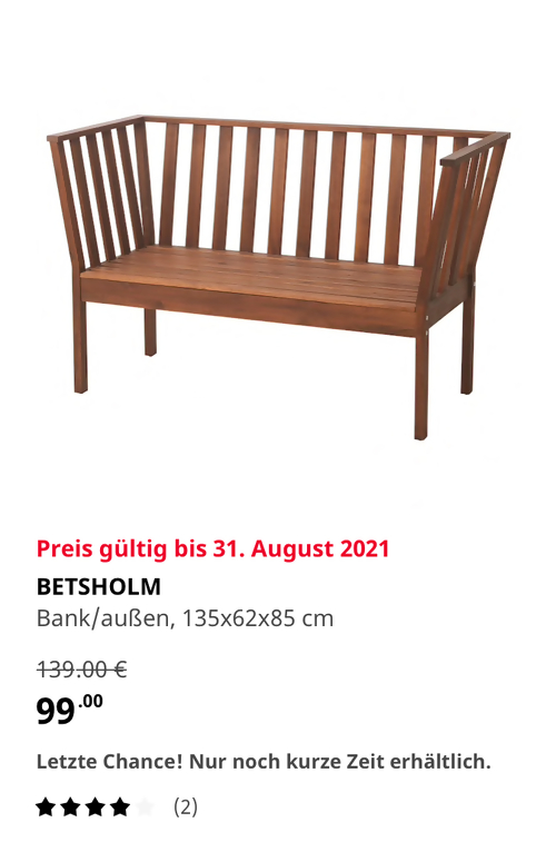 IKEA Freiburg - BETSHOLM Bank/außen, Akazie, 135x62x85 cm IKEA Freiburg - BETSHOLM Bank/außen, Akazie, 135x62x85 cm