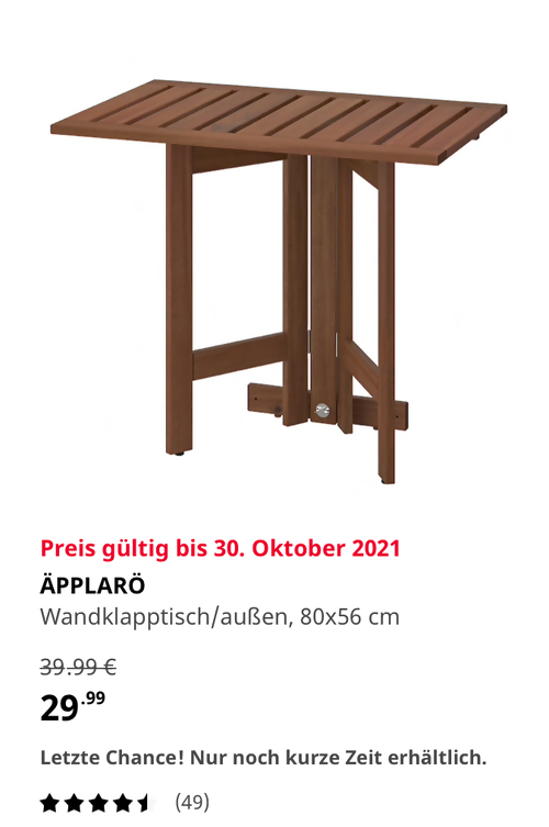 IKEA Hamburg-Altona - ÄPPLARÖ Wandklapptisch/außen, braun las., 80x56 cm IKEA Hamburg-Altona - ÄPPLARÖ Wandklapptisch/außen, braun las., 80x56 cm
