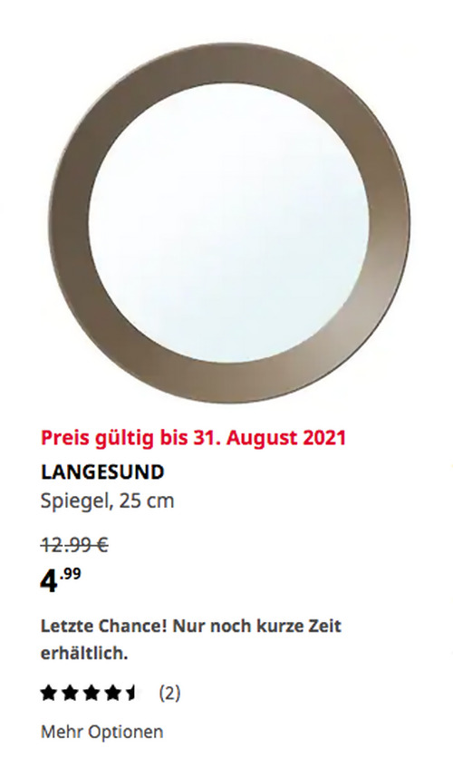 IKEA Kiel - LANGESUND Spiegel, beige, 25 cm IKEA Kiel - LANGESUND Spiegel, beige, 25 cm