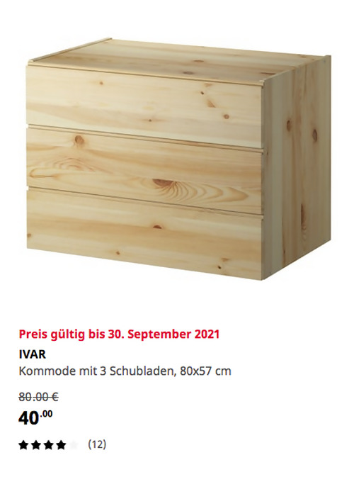 IKEA Ludwigsburg - IVAR Kommode mit 3 Schubladen, Kiefer, 80x57 cm - jetzt 50% billiger