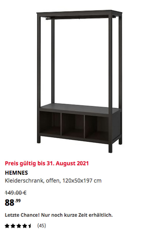 IKEA Saarlouis - HEMNES Kleiderschrank, offen, schwarzbraun120x50x197 cm - jetzt 40% billiger