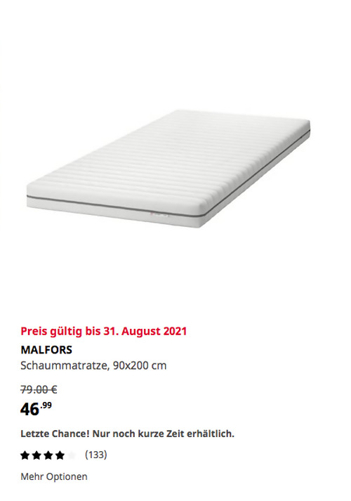 IKEA Ulm - MALFORS Schaummatratze, fest/weiß, 90x200 cm, 12 cm Stärke - jetzt 41% billiger
