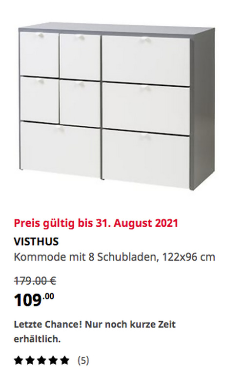 IKEA Wallau VISTHUS Kommode mit 8 Schubl... für 109,00€ (39)