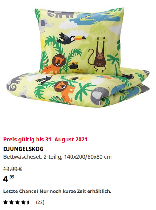 IKEA Walldorf - DJUNGELSKOG Bettwäscheset, 2-teilig, Tier/grün, 140x200/80x80 cm - jetzt 75% billiger IKEA Walldorf - DJUNGELSKOG Bettwäscheset, 2-teilig, Tier/grün, 140x200/80x80 cm - jetzt 75% billiger