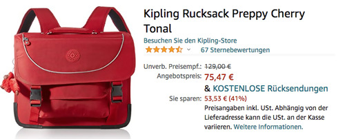 Kipling Rucksack "Preppy Cherry Tonal", 15L Volumen Kipling Rucksack "Preppy Cherry Tonal", 15L Volumen