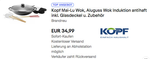 Kopf Ø 36 cm Mai-Lu Wok-Set (Aluguss, inkl. Glasdeckel u. Zubehör) - jetzt 22% billiger