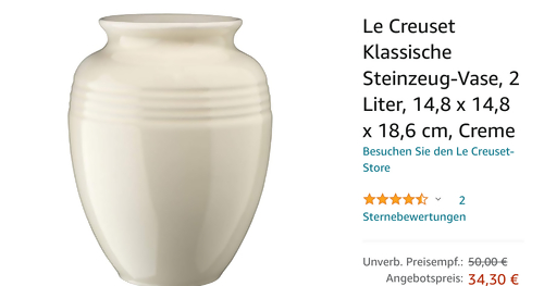 Le Creuset 2 Liter Klassische Steinzeug-Vase, creme - jetzt 15% billiger Le Creuset 2 Liter Klassische Steinzeug-Vase, creme - jetzt 15% billiger