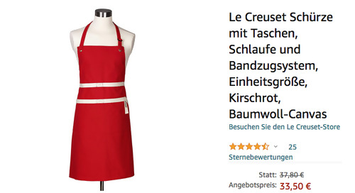 Le Creuset Schürze, kirschrot (Einheitsgröße, Taschen, Schlaufe, Bandzugsystem) - jetzt 11% billiger Le Creuset Schürze, kirschrot (Einheitsgröße, Taschen, Schlaufe, Bandzugsystem) - jetzt 11% billiger