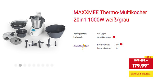 MAXXMEE 20in1 Thermo-Multikocher (1000W, 3.5 Liter, 37 - 120 °C) MAXXMEE 20in1 Thermo-Multikocher (1000W, 3.5 Liter, 37 - 120 °C)
