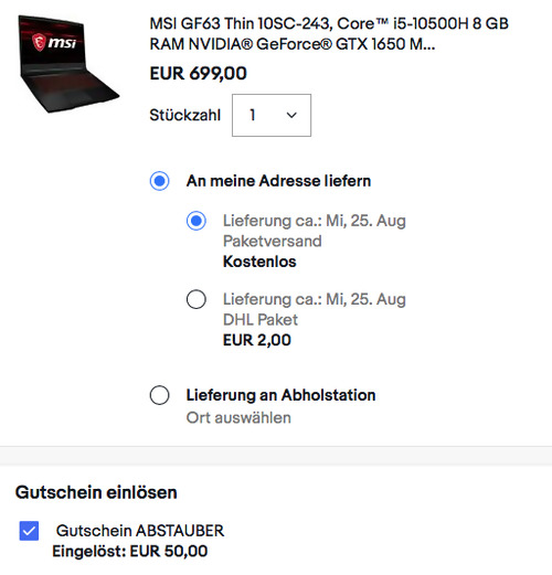 MSI GF63 Thin 10SC-243 15.6" Gaming-Laptop (i5-10500H, 8 GB RAM, 256GB SSD, GTX 1650, ohne Betriebssystem) MSI GF63 Thin 10SC-243 15.6" Gaming-Laptop (i5-10500H, 8 GB RAM, 256GB SSD, GTX 1650, ohne Betriebssystem)
