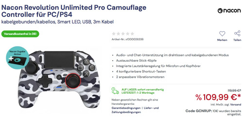 Nacon Revolution Unlimited Pro Camouflage Controller für PC/PS4 Nacon Revolution Unlimited Pro Camouflage Controller für PC/PS4