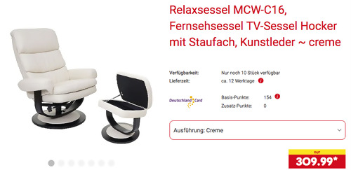 Relaxsessel MCW-C16 mit Hocker, creme oder schwarz (Kunstleder) Relaxsessel MCW-C16 mit Hocker, creme oder schwarz (Kunstleder)