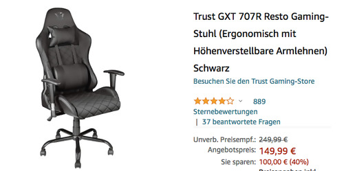 Trust GXT 707 Resto Gaming-Stuhl, schwarz Trust GXT 707 Resto Gaming-Stuhl, schwarz